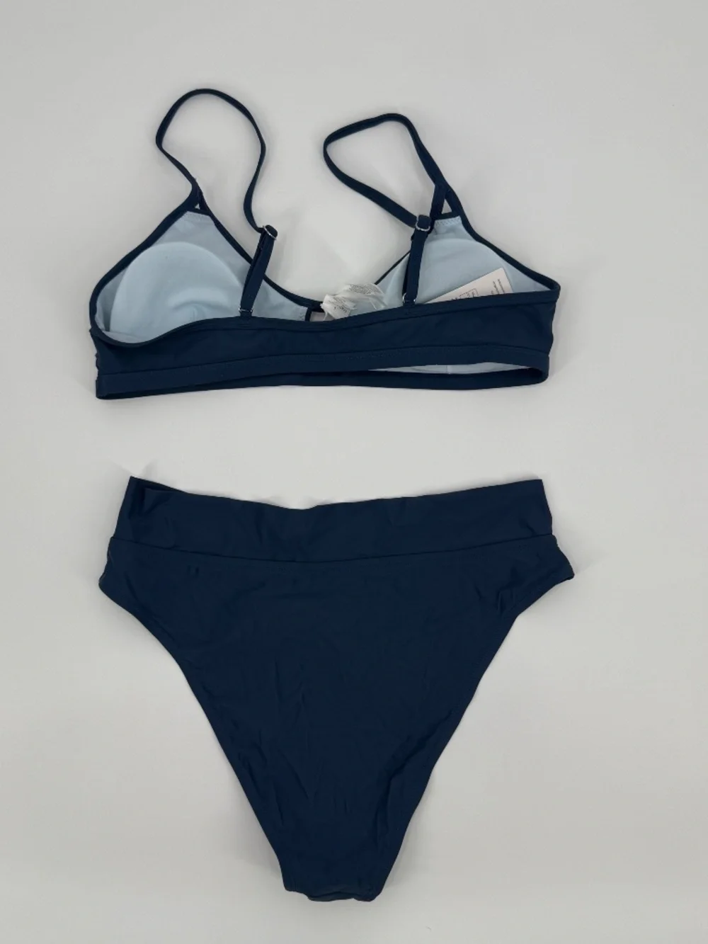 High Waisted Bikini Navy Blue Keyhole Top Crossover Bottoms Beach Resortwear L